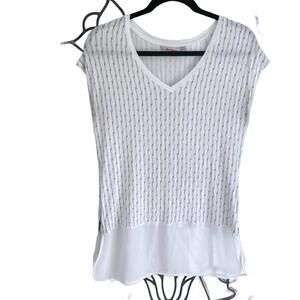 Max Cocos Women's White & Black Strippe design V-Neck Tunic Top - Medium